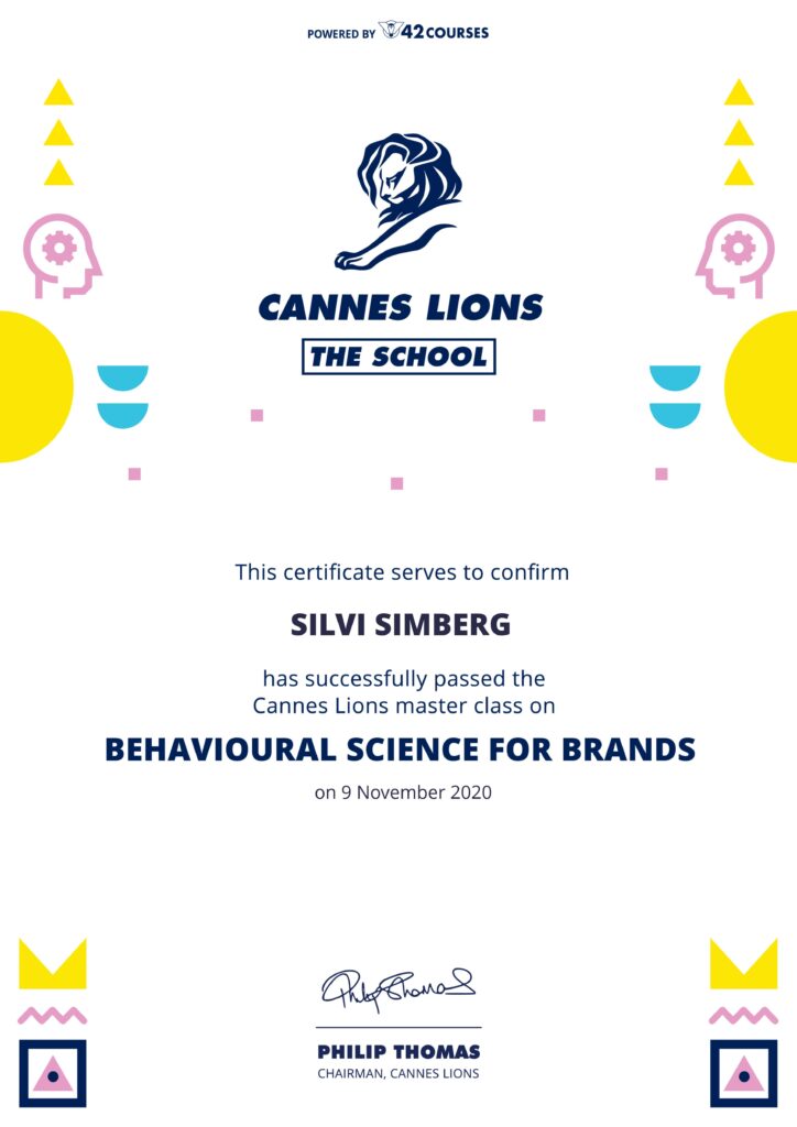 Behavioural Science for Brands, Cannes Lions, Silvi Simberg