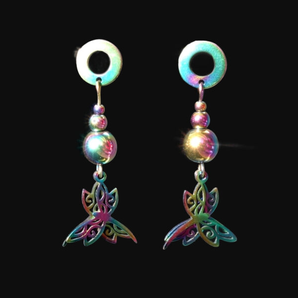 Iridescent Dragonfly Earrings Hypoallergic Stainless Steel Hooks Magnetised Hematite Hematine