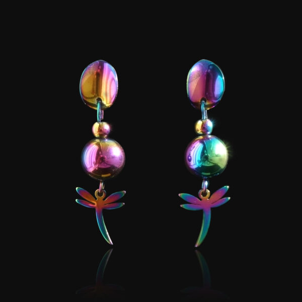 Iridescent Firefly Earrings Hypoallergic Stainless Steel Hooks Magnetised Hematite Hematine