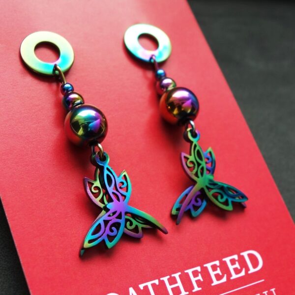 Iridescent Dragonfly Earrings Hypoallergic Stainless Steel Hooks Magnetised Hematite Hematine