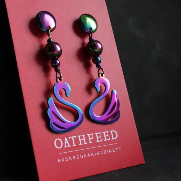 Iridescent Swan Magnetic Hematite Hematine Earrings Hypoallergic Stainless Steel Hooks