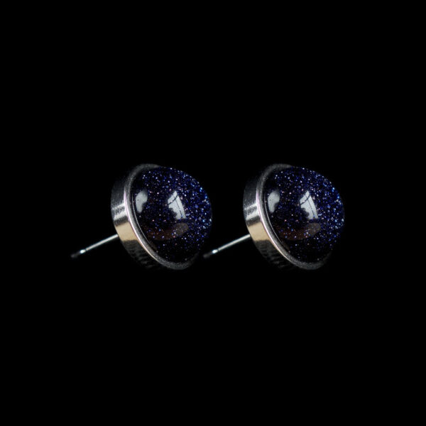 Cosmic Blue Goldstone Stud Earrings Sandstone Glass Beads Hypoallergic Stainless Steel