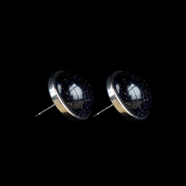 Cosmic Blue Goldstone Stud Earrings Sandstone Glass Beads Hypoallergic Stainless Steel