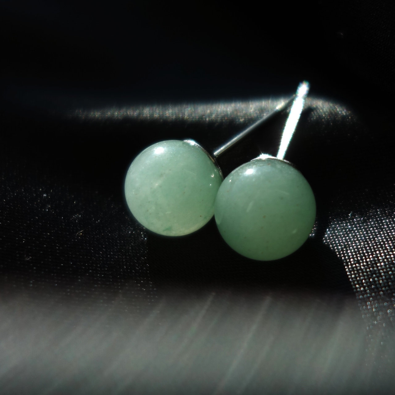 Green Aventurine Quartz 8mm Stainless Steel Stud Earrings