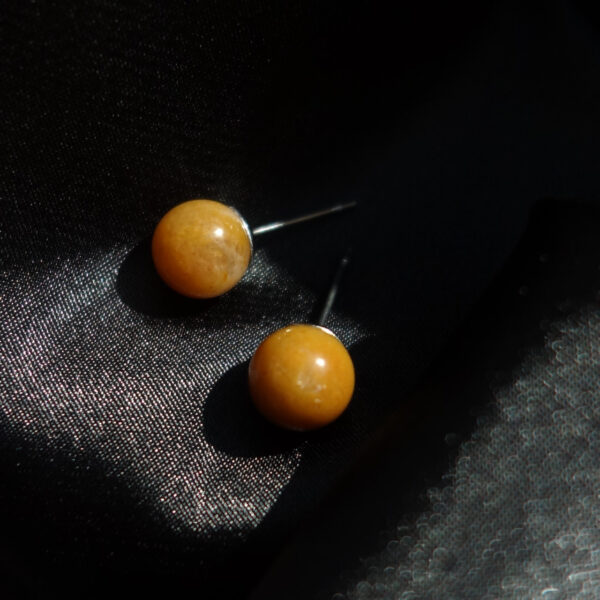 Yellow Beeswax Chalcedony Stud Earrings Hypoallergic Stainless Steel