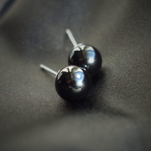 Black Onyx Stud Earrings Hypoallergic Stainless Steel