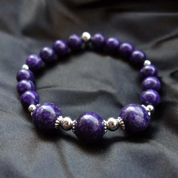 Charoite Imitation Dyed Art Stone Bracelet Hypoallergic Stainless Steel