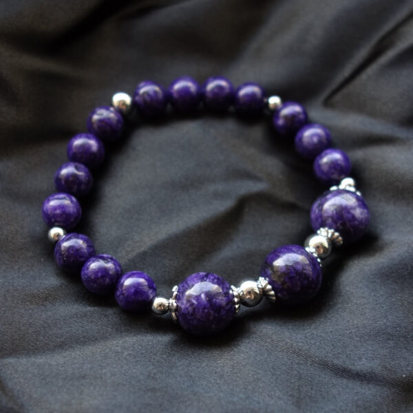 Charoite Imitation Dyed Art Stone Bracelet Hypoallergic Stainless Steel