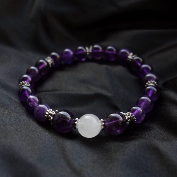 Amethyst & White Chalcedony Semi-precious gem stone Bracelet Hypoallergic Stainless Steel