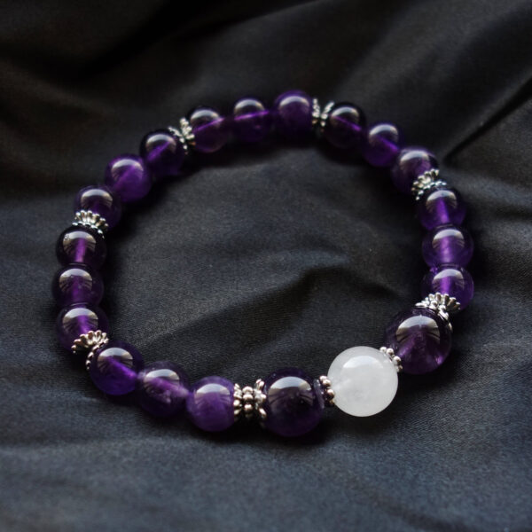 Amethyst & White Chalcedony Semi-precious gem stone Bracelet Hypoallergic Stainless Steel