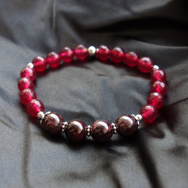 Almandine Garnet & Plum Red Chalcedony Semi-precious gem stone Bracelet Hypoallergic Stainless Steel