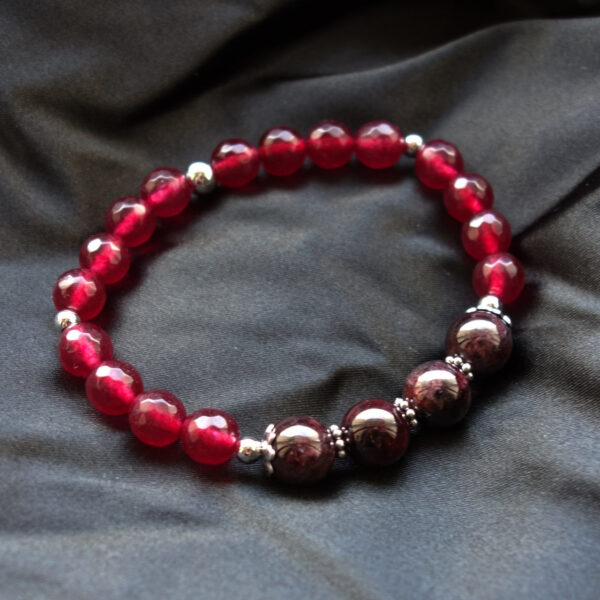 Almandine Garnet & Plum Red Chalcedony Semi-precious gem stone Bracelet Hypoallergic Stainless Steel