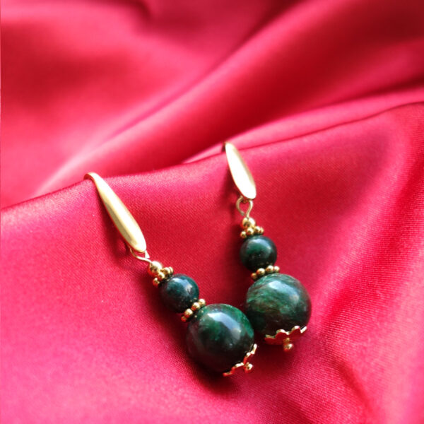 Natural Emerald in Fuchsite Semi-precious gem stone Earrings Hypoallergic Stainless Steel Hooks