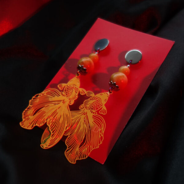 Koi Fish Earrings with Beeswax Chalcedony Hypoallergic Stainless Steel Studs