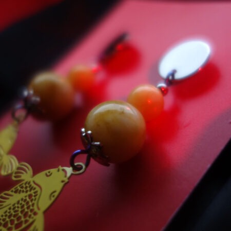 Koi Fish Earrings with Beeswax Yellow Chalcedony