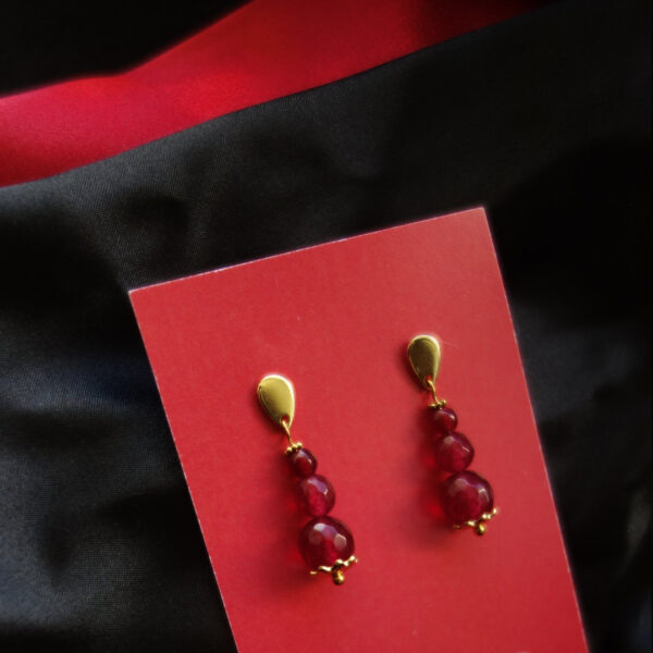 Plum Red Chalcedony Earrings Hypoallergic Stainless Steel