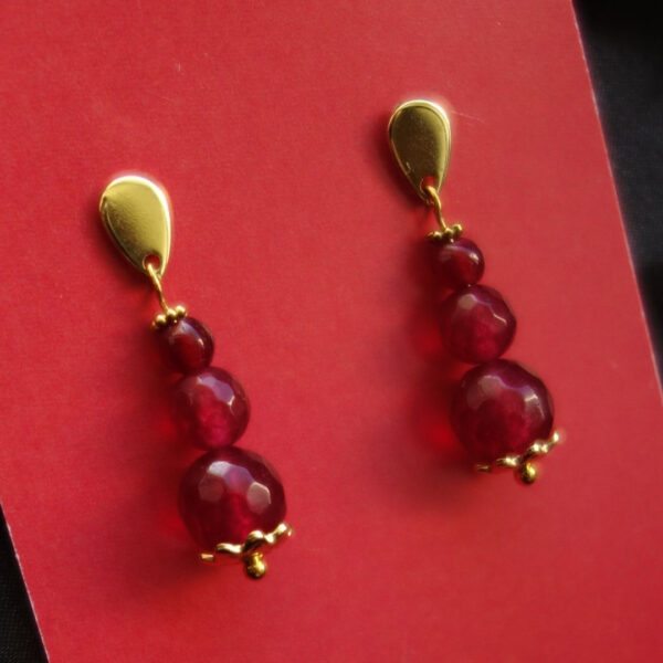 Plum Red Chalcedony Earrings Hypoallergic Stainless Steel