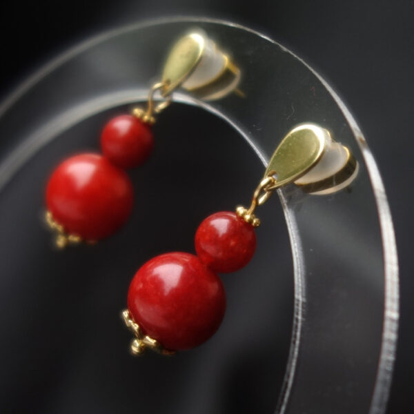 Coral Red Chalcedony Earrings Hypoallergic Stainless Steel