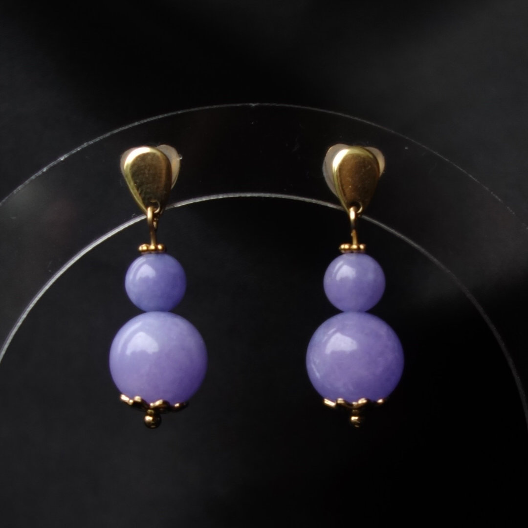 lavender blue dyed quartz beads stainless steel drop earrings