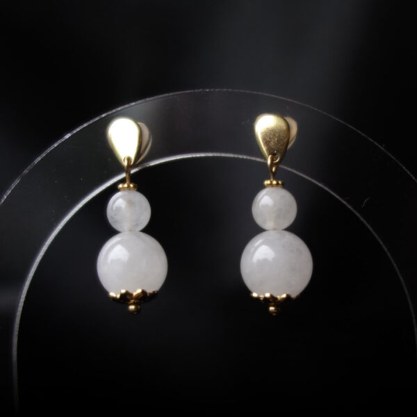 Misty White Chalcedony Earrings Hypoallergic Stainless Steel