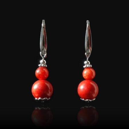 Coral Red Chalcedony Earrings Hypoallergic Stainless Steel