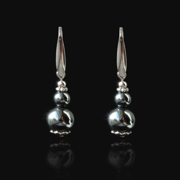 Midnight Silver Hematine Earrings Magnetic Hematite Hypoallergic Stainless Steel