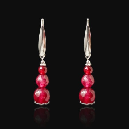 Plum Red Chalcedony Earrings Hypoallergic Stainless Steel