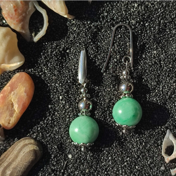 Natural Emerald in Fuchsite Semi-precious gem stone Earrings Hypoallergic Stainless Steel Hooks