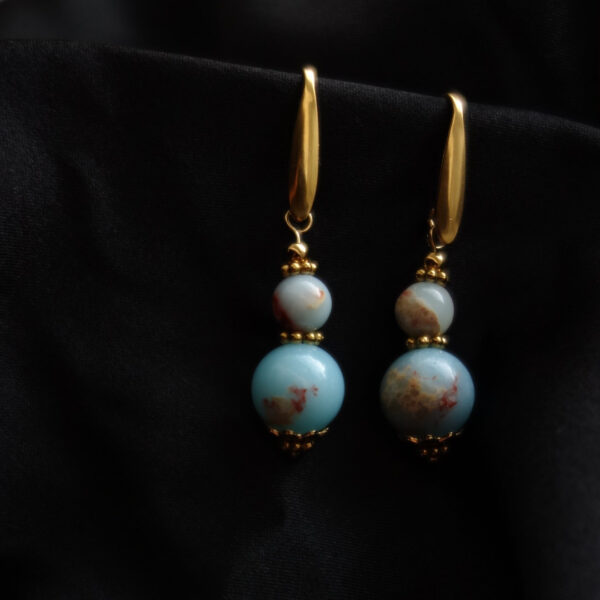 Shoushan Stone Earrings Agalmatolite semi-precious stones Hypoallergic Stainless Steel Hooks