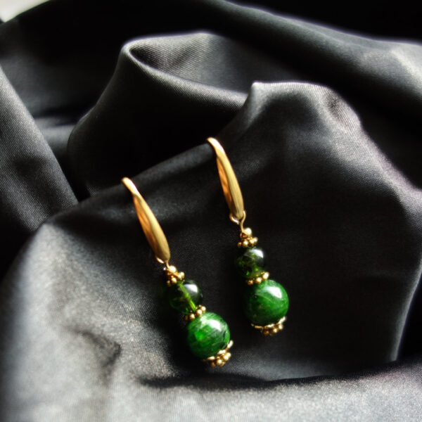 Chrome Diopside semi-precious gemstone Hypoallergic stainless steel hook earrings