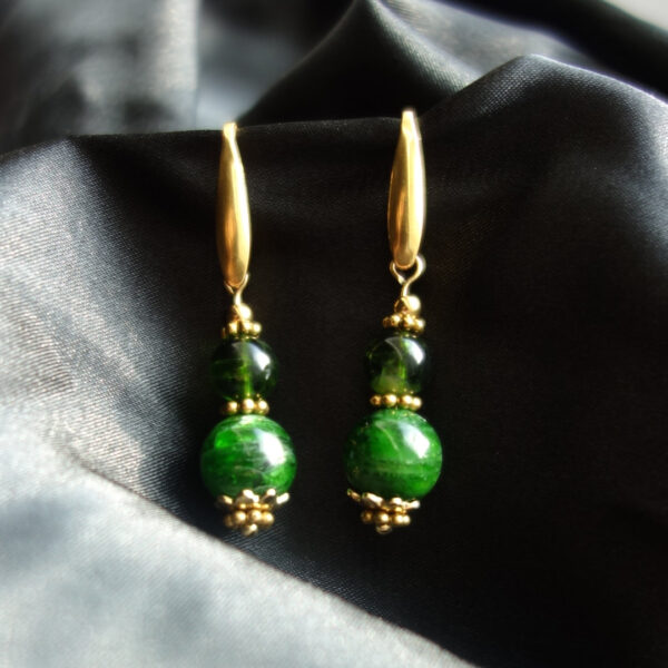 Chrome Diopside semi-precious gemstone Hypoallergic stainless steel hook earrings