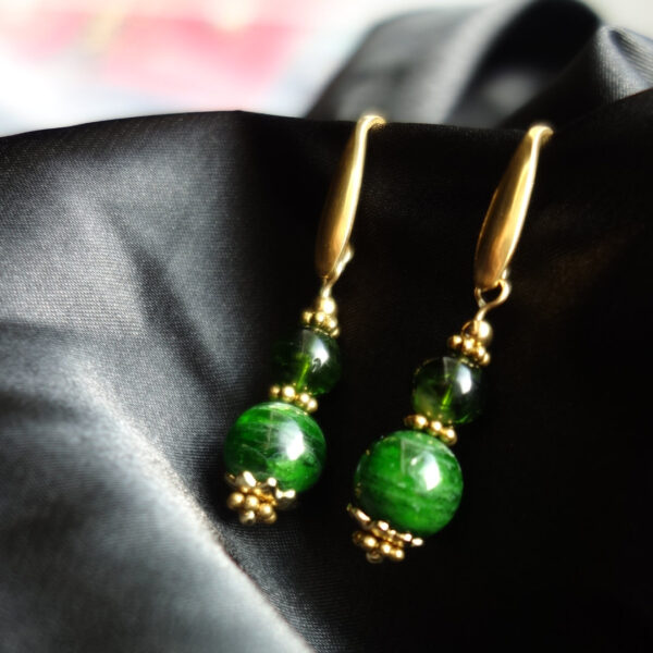 Chrome Diopside semi-precious gemstone Hypoallergic stainless steel hook earrings