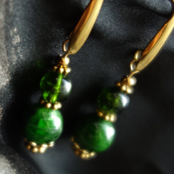 Chrome Diopside semi-precious gemstone Hypoallergic stainless steel hook earrings