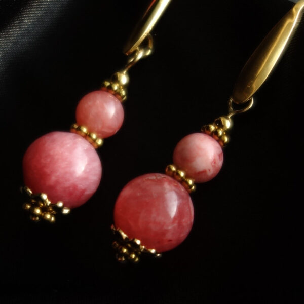 Rhodochrosite Earrings semi-precious gemstone bead hypoallergic stainless steel hooks