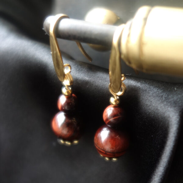 Red Tiger's Eye Earrings Semi-Precious Stone Hypoallergic Stainless Steel