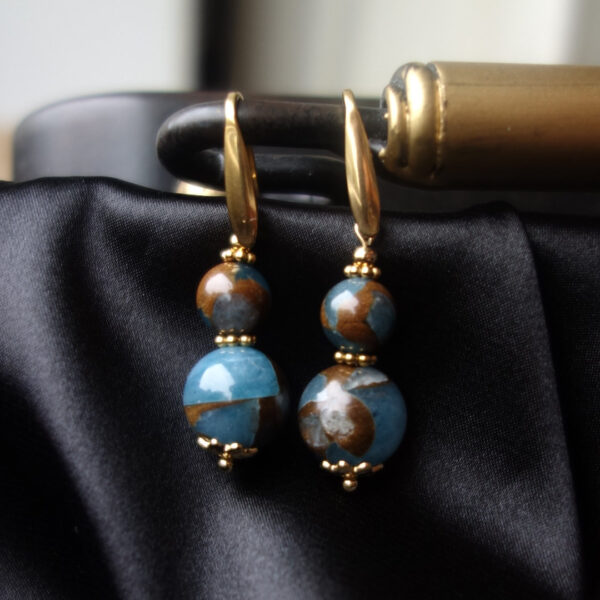 Lake Blue Cloisonne Earrings Hypoallergic Stainless Steel