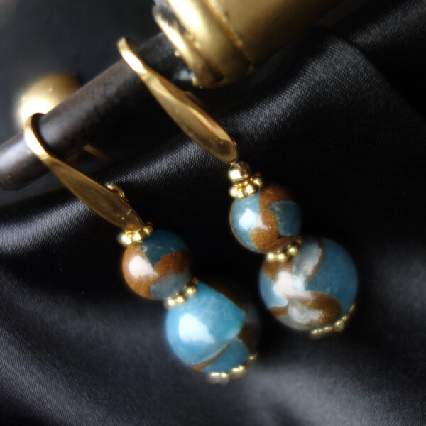 Lake Blue Cloisonne Earrings Hypoallergic Stainless Steel