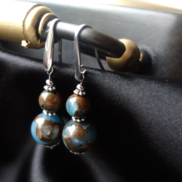 Lake Blue Cloisonne Earrings Hypoallergic Stainless Steel