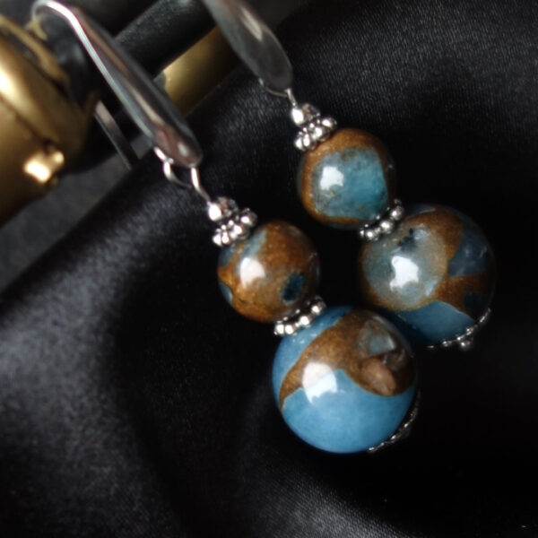 Lake Blue Cloisonne Earrings Hypoallergic Stainless Steel