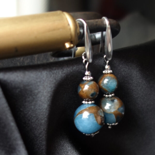 Lake Blue Cloisonne Earrings Hypoallergic Stainless Steel