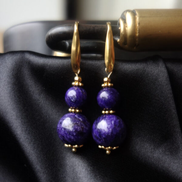 Charoite Imitation Stone Earrings with Hypoallergic Stainless Steel Hooks