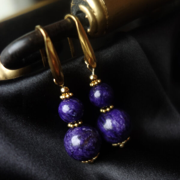 Charoite Imitation Stone Earrings with Hypoallergic Stainless Steel Hooks