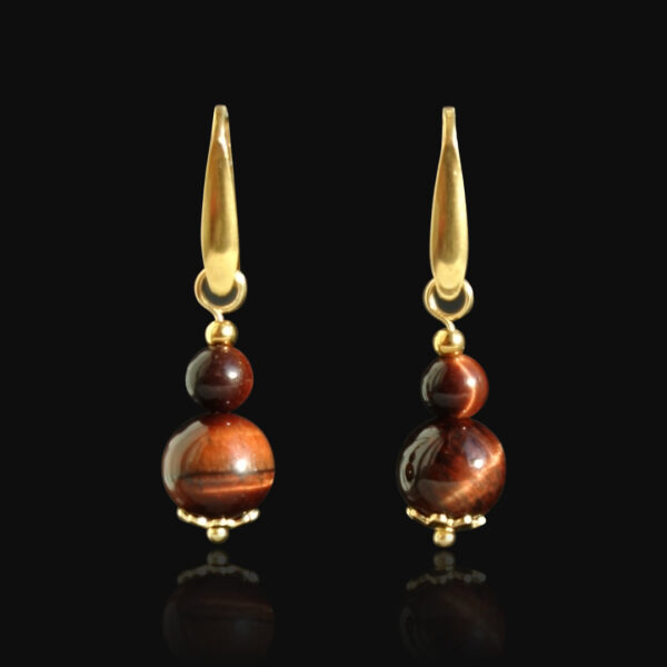 Red Tiger's Eye Earrings Semi-Precious Stone Hypoallergic Stainless Steel