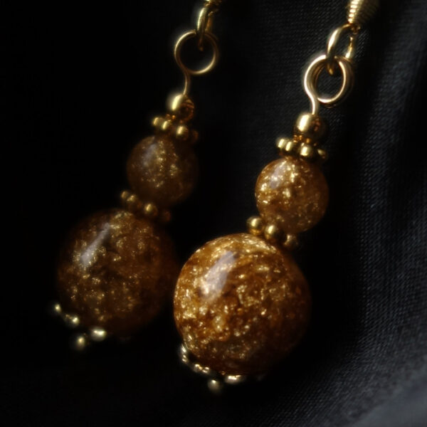 Goldfoil Earrings Resin Artisan Beads Hypoallergic Stainless Steel Hooks