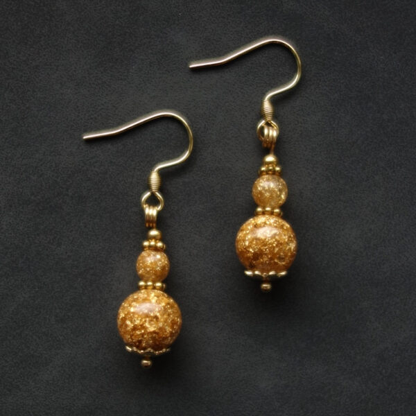 Goldfoil Earrings Resin Artisan Beads Hypoallergic Stainless Steel Hooks