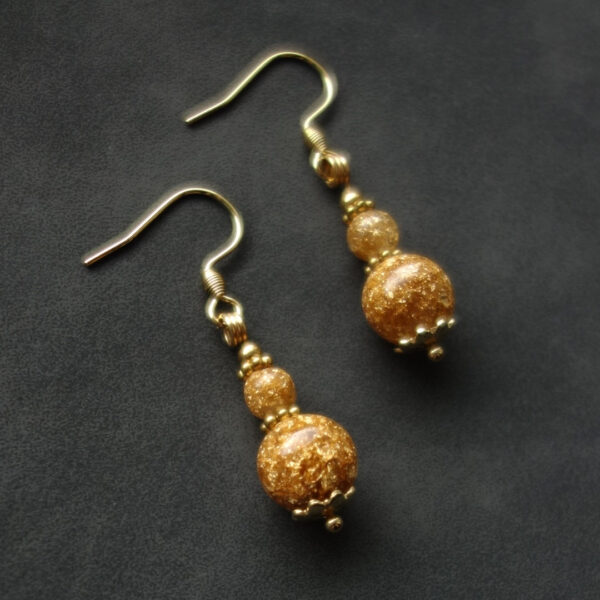 Goldfoil Earrings Resin Artisan Beads Hypoallergic Stainless Steel Hooks