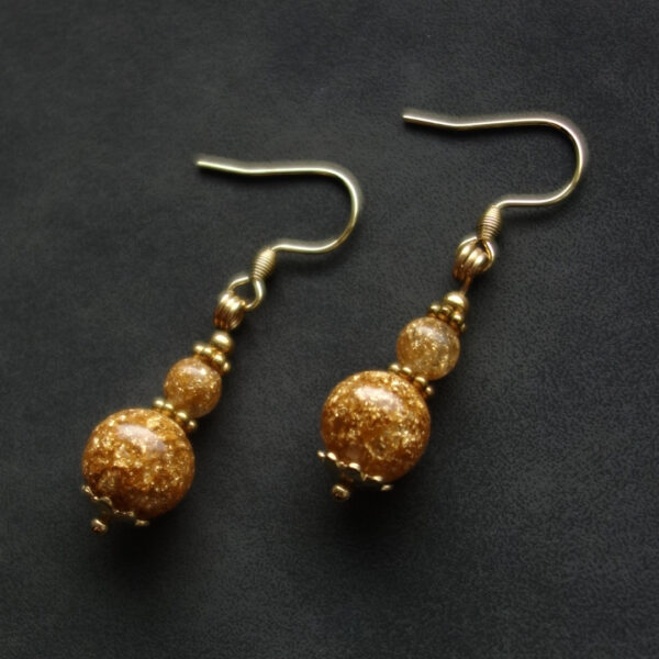 Goldfoil Earrings Resin Artisan Beads Hypoallergic Stainless Steel Hooks