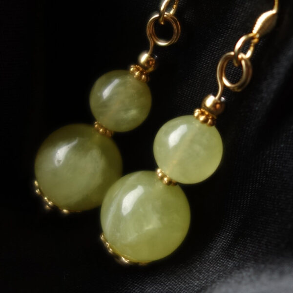 Golden Australian Prehnite Earrings Semi-Precious Gemstone Hypoallergic Stainless Steel