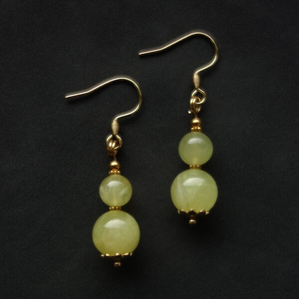 Golden Australian Prehnite Earrings Semi-Precious Gemstone Hypoallergic Stainless Steel