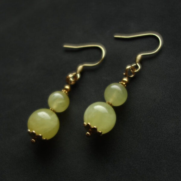 Golden Australian Prehnite Earrings Semi-Precious Gemstone Hypoallergic Stainless Steel